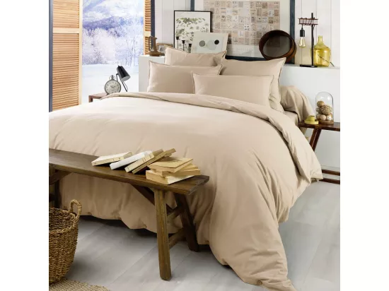 HEDDA - Housse de Couette 240x220cm Flanelle de Coton Coloris Sable