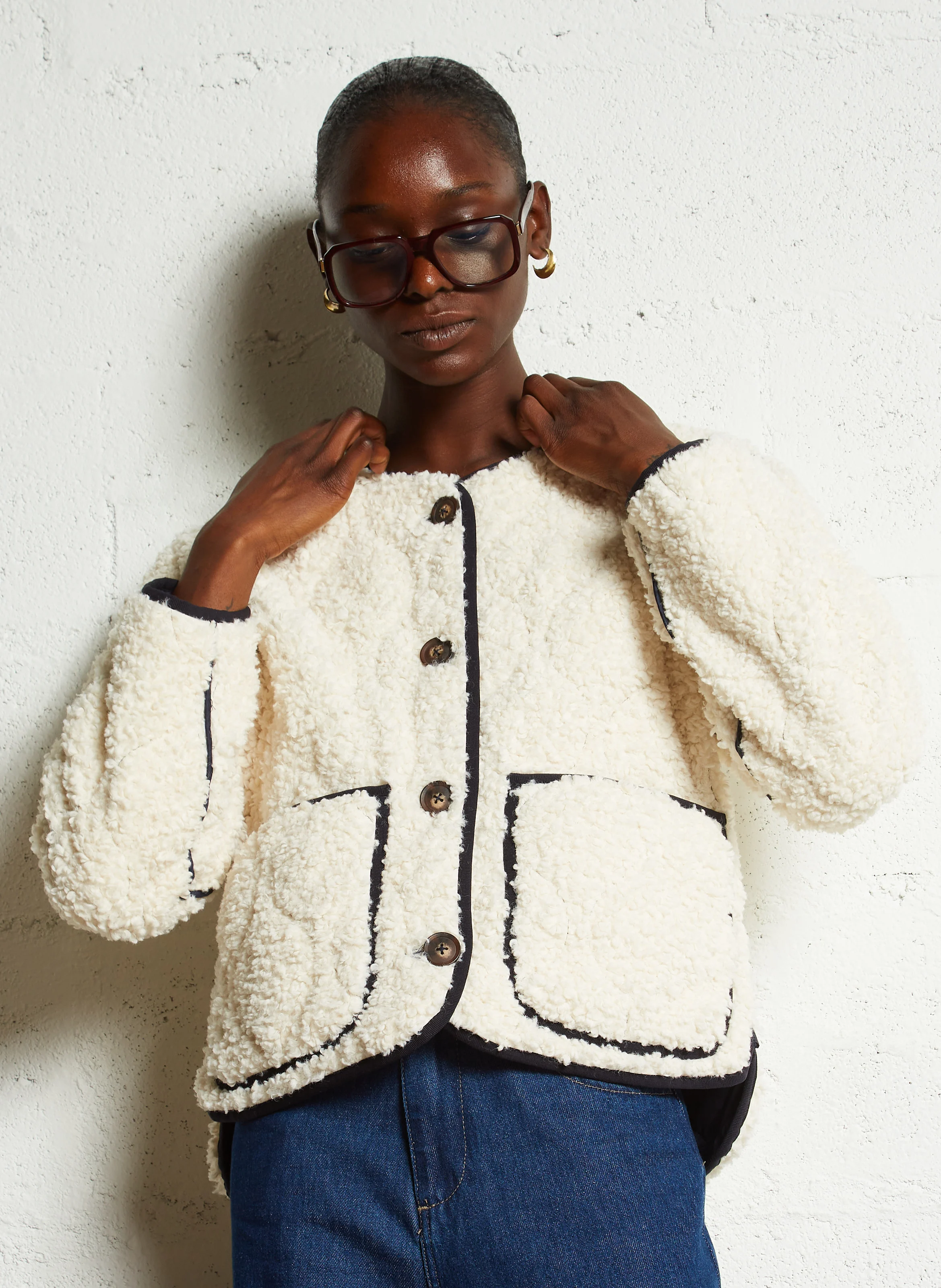 ZENAIDE - Manteau court effet fourrure| Bleu