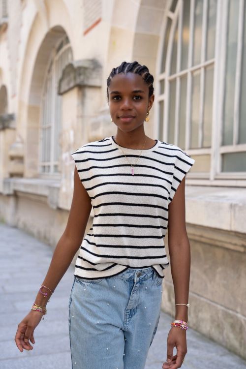 Zwart-beige gestreepte muscle top