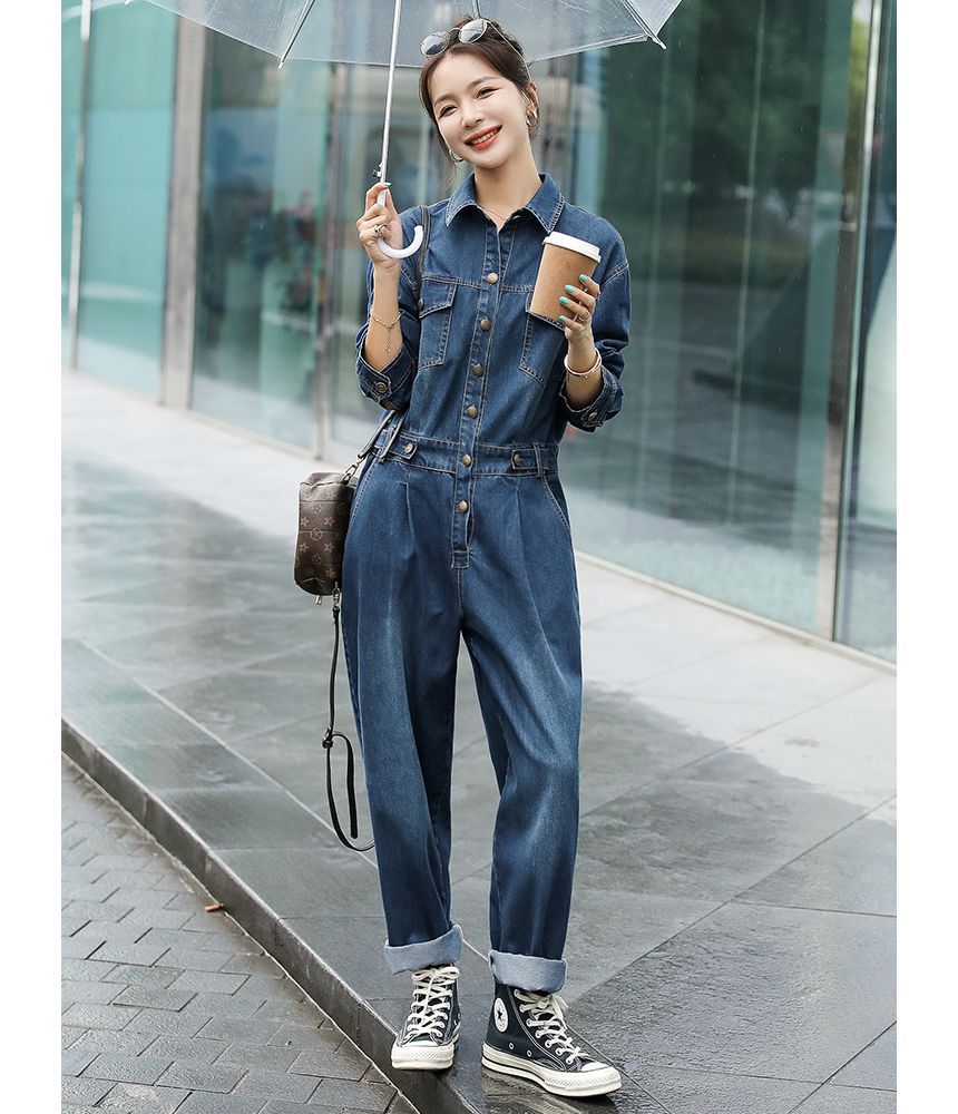 Honey River - Denim jumpsuit met lange mouwen