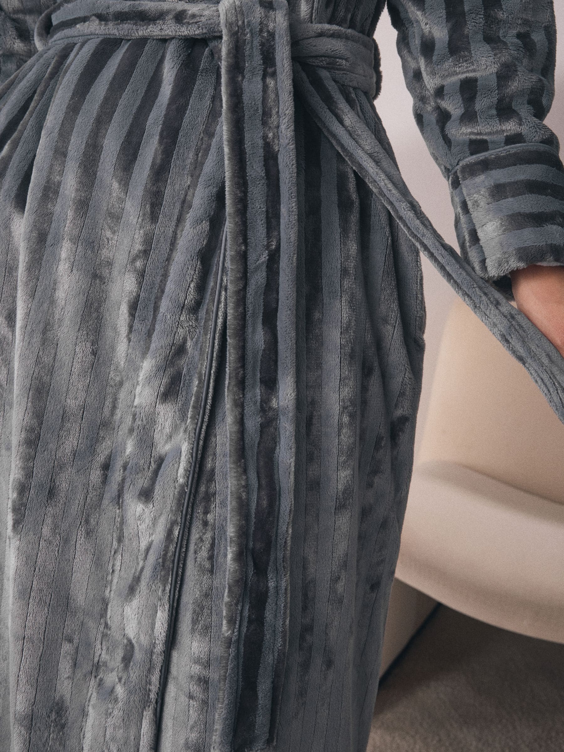 Grijs - Supersoft Tonal Stripe Dressing Gown