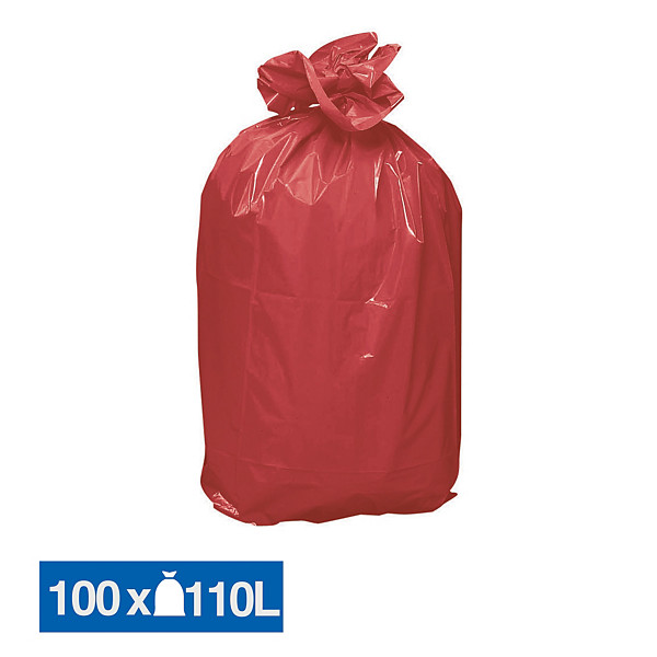 Sacs poubelle déchets lourds rouges 110 L, lot de 100