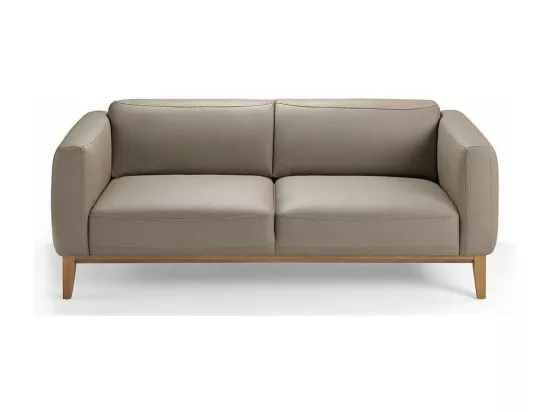 Canapé 3 places cuir taupe et pieds bois pin Kina-Couleur Cuir Piel vison