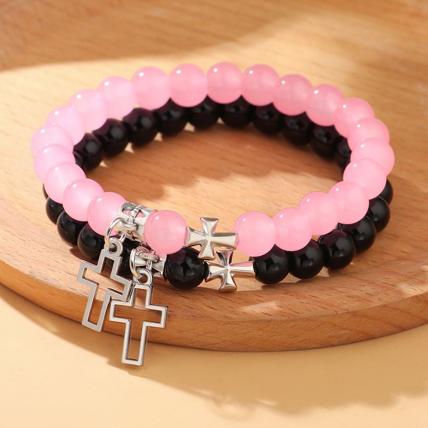 KINNO - Set van 2: bijpassende armband met kruiskralen voor koppels