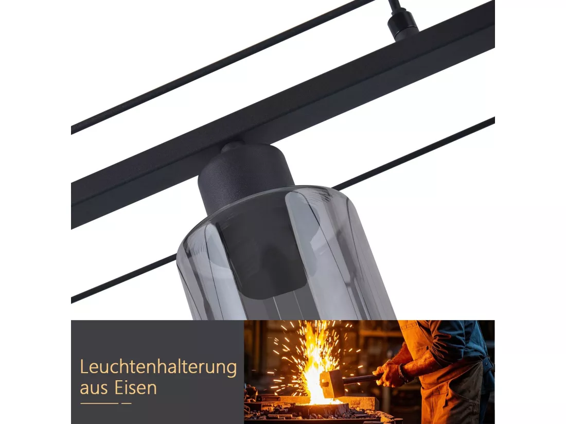 NETTLIFE Lampe à suspension noire 3 flammes en verre vintage E27 lampe à suspension réglable en hauteur