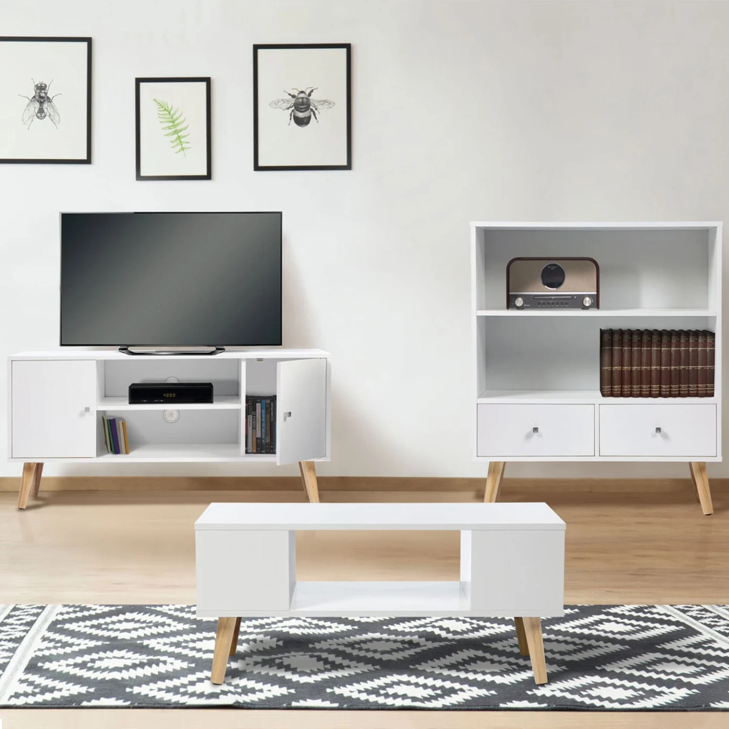 Table basse rectangulaire EFFIE scandinave bois blanc