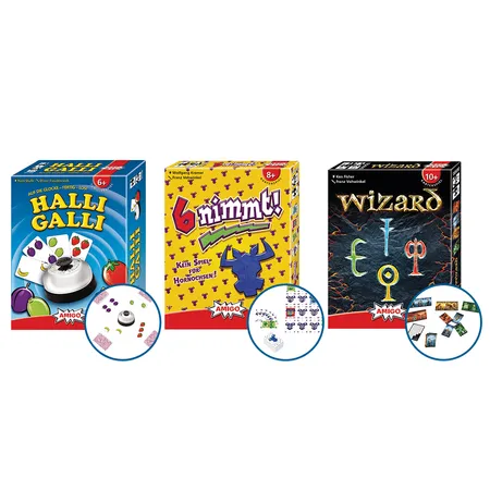 AMIGO Spiele Bundle - Familienspiele, 3er-Set (Halli Galli, Wizard, 6 nimmt!)