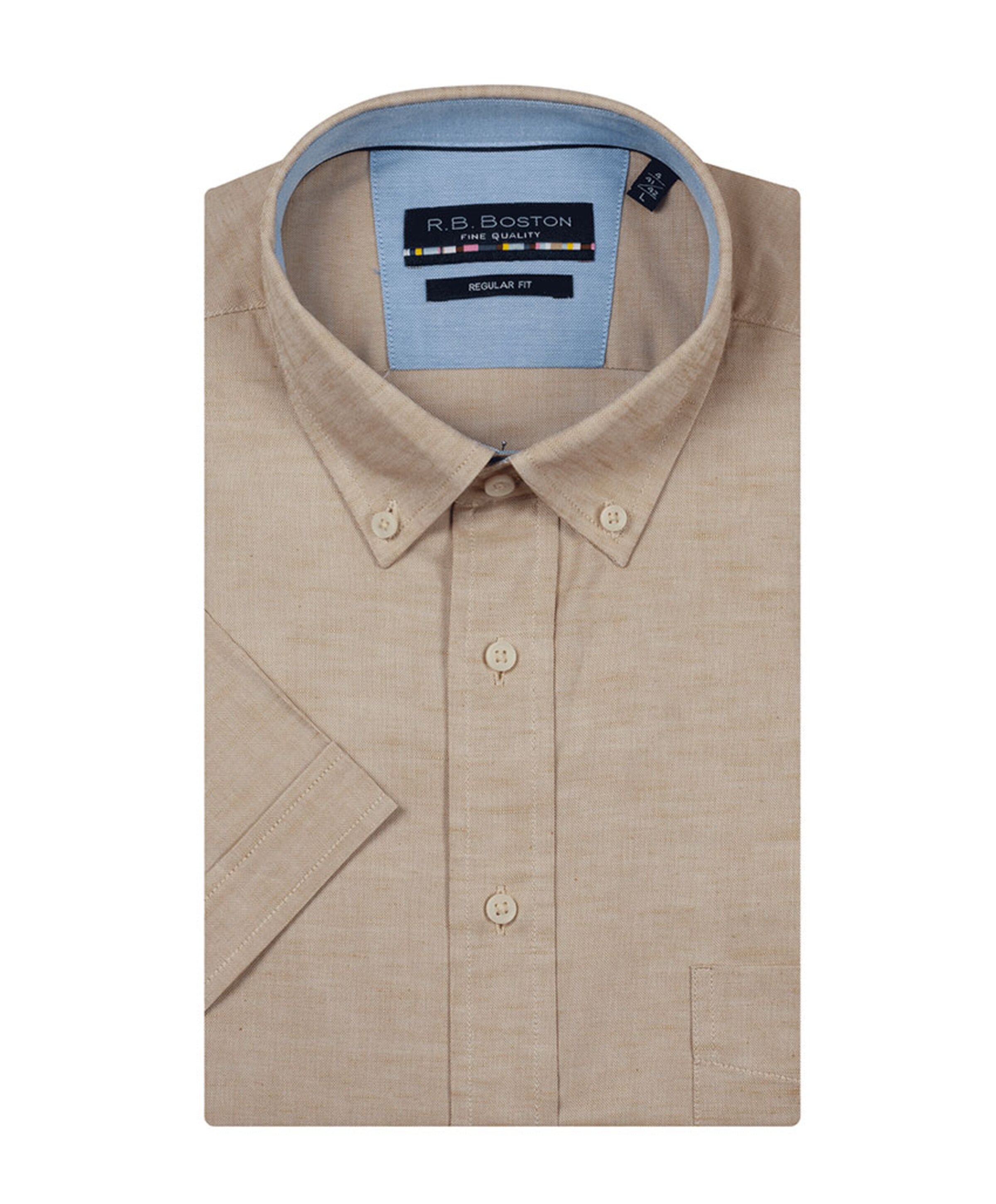 R.B.Boston Heren overhemd korte mouw beige