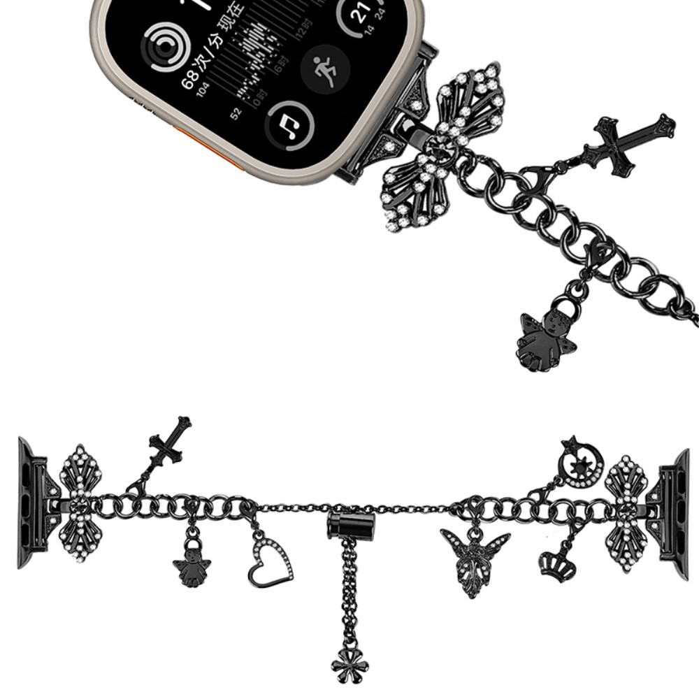 Apple Watch (49/46/45/44 mm) Edelstahl Charms Armband (Gelenkumfang: 175-275mm) - Schwarz