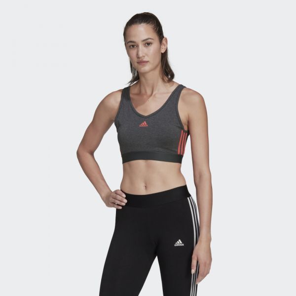 adidas Top Curto com Almofadas Removíveis 3-Stripes Essentials Dark Grey Heather / Semi Turbo XS - HF7230-0002
