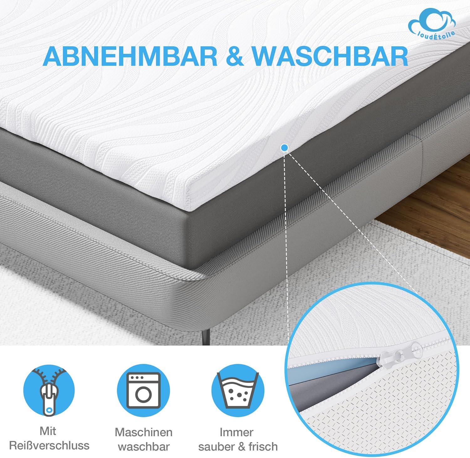 Matratzen Topper 140x200cm H2/H4 Visco Schaum - 2 in 1 Matratzentopper Memory Foam 7,5 cm hoch Matratze für Boxspringbett, Mattress Topper 140x200 Gelschaum CertiPUR-EU Öko-Tex Zertifiziert