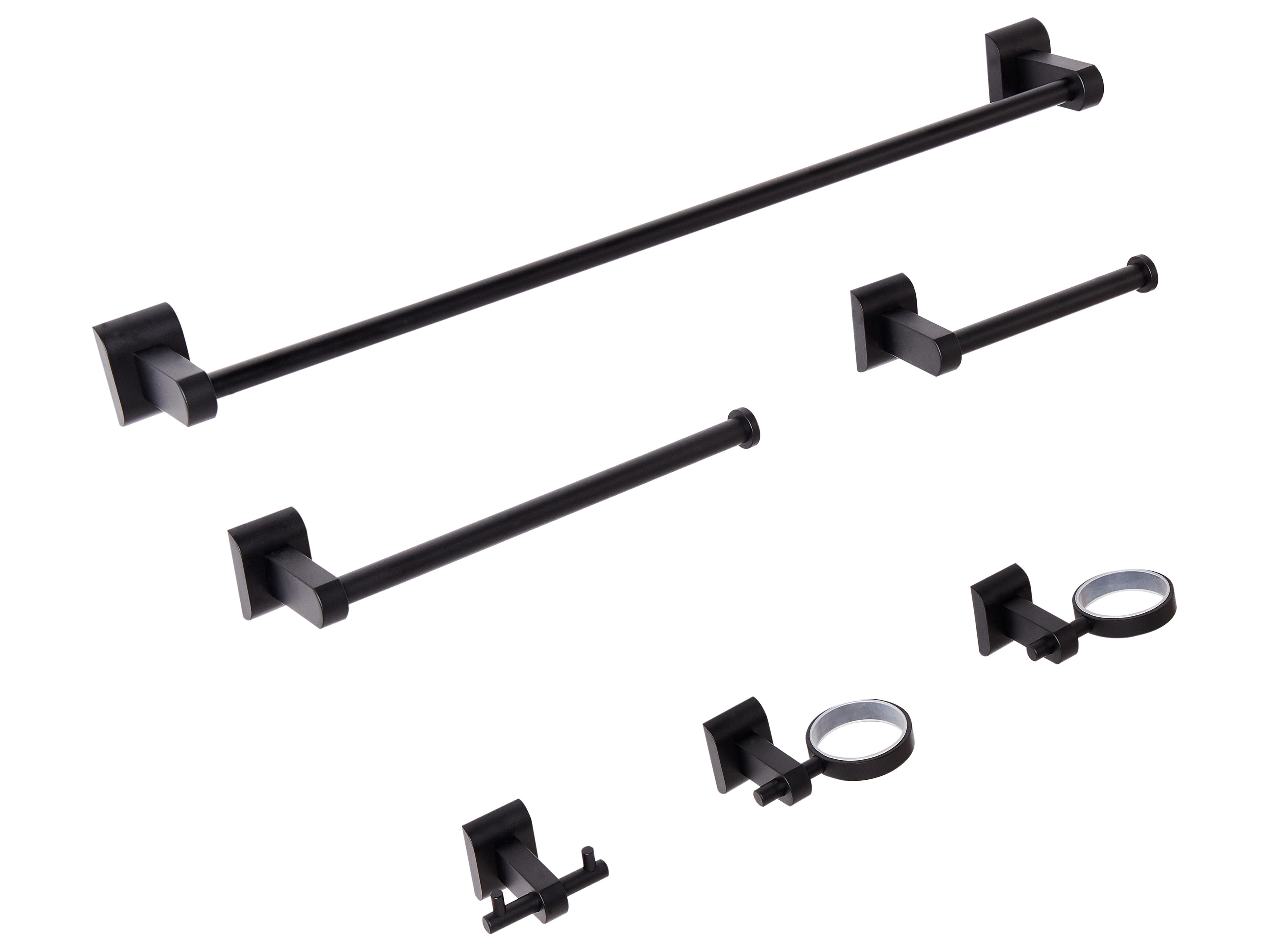 6-delige badkamer hardware set TALARA met handdoekstangen en -haken Zwart