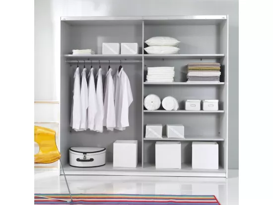 Chambre à coucher complète collection EOS : Armoire 180cm, Lit 180x200, commode, chevets. Couleur blanc mat