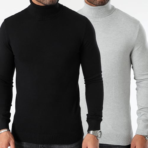 Lot De 2 Pulls Col Roulé 1006 Noir Gris Chiné