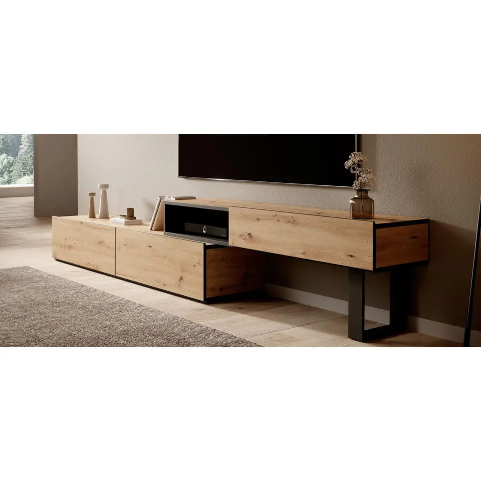 Meubella - TV-Meubel Kandelo - Eiken - Zwart - 240 cm
