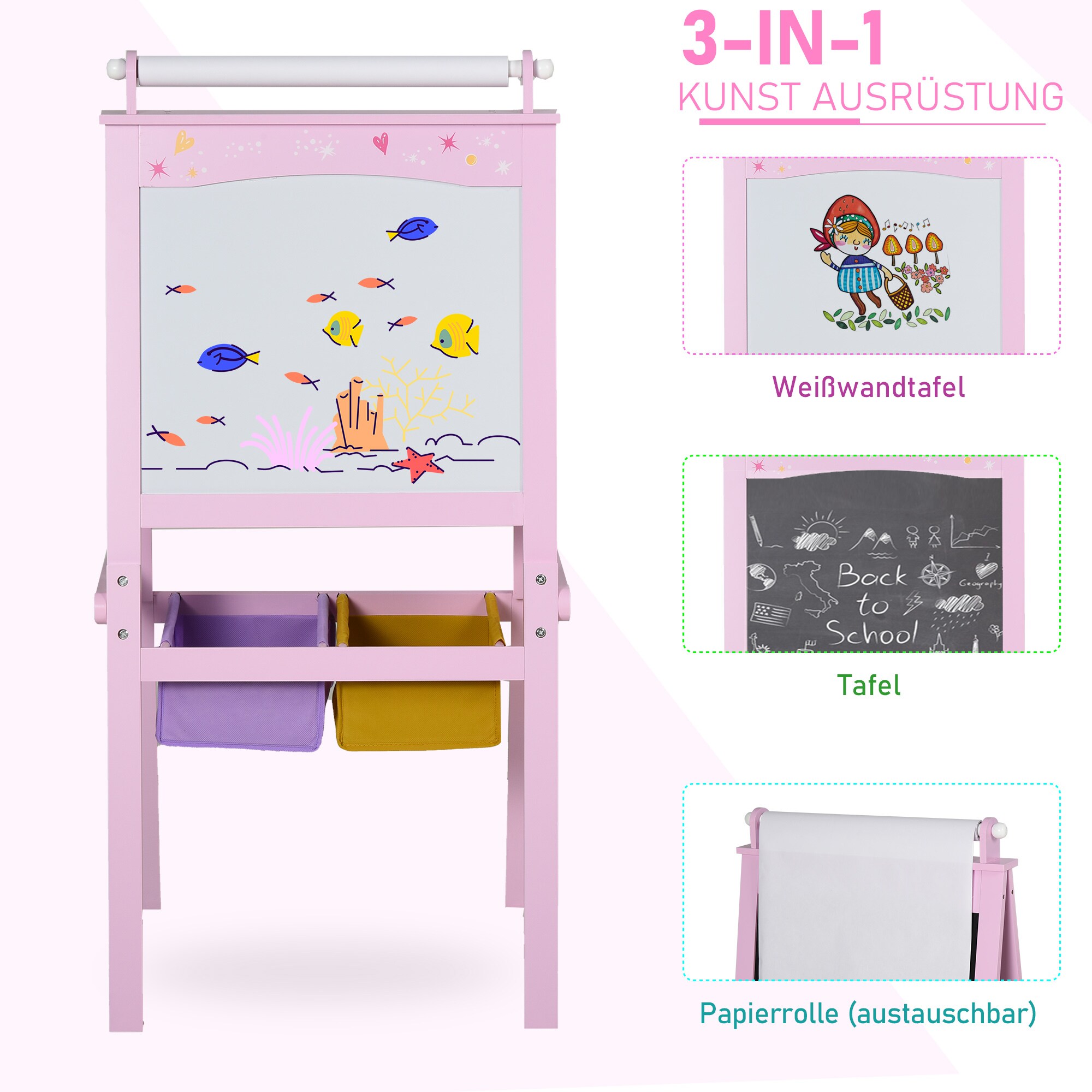 HOMCOM 3in1 Kindertafel rosa 58,5 x 50,5 x 118 cm (LxBxH)