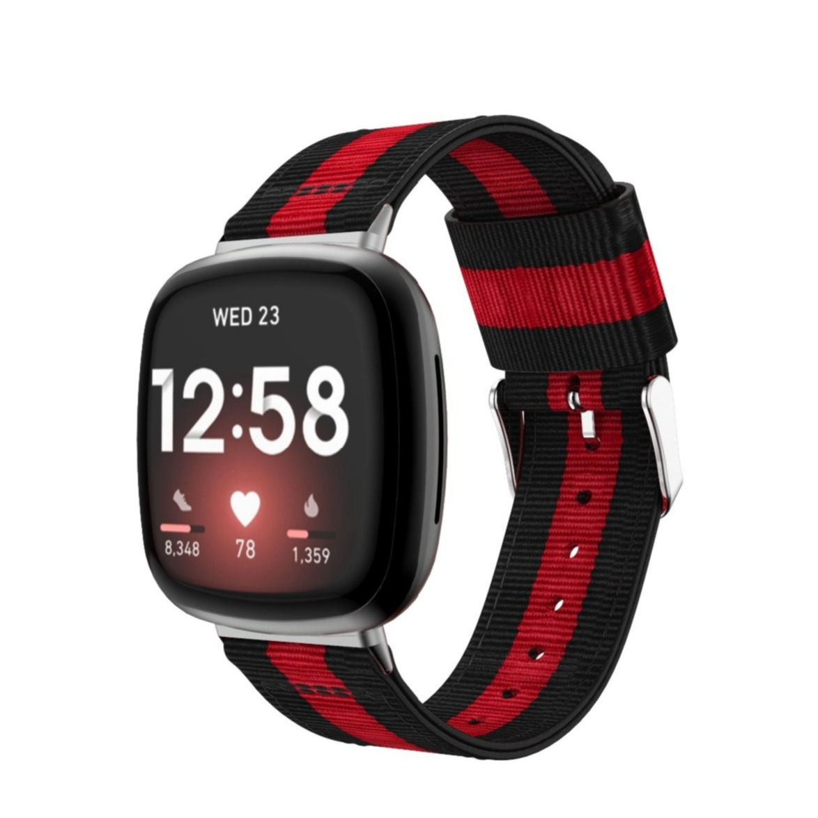 Fitbit Versa 4 / Sense 2 Canvas Stoff Armband mit Dornschliesse (Gelenkumfang 180-230mm) - Schwarz / Rot