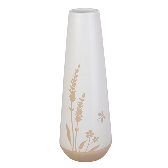 Vase mit Blumenmotiv - weiß - ca. 9,5 x 26,5 cm