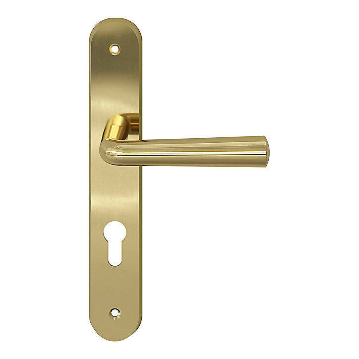 Ensemble poignée sur plaque rondcylindre GoodHome Tudy effet laiton brillant doré L.119mm x l.41mm entraxe 195mm
