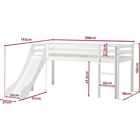 Spiloppe halvhøj seng 90x200 cm - hvid og blå
