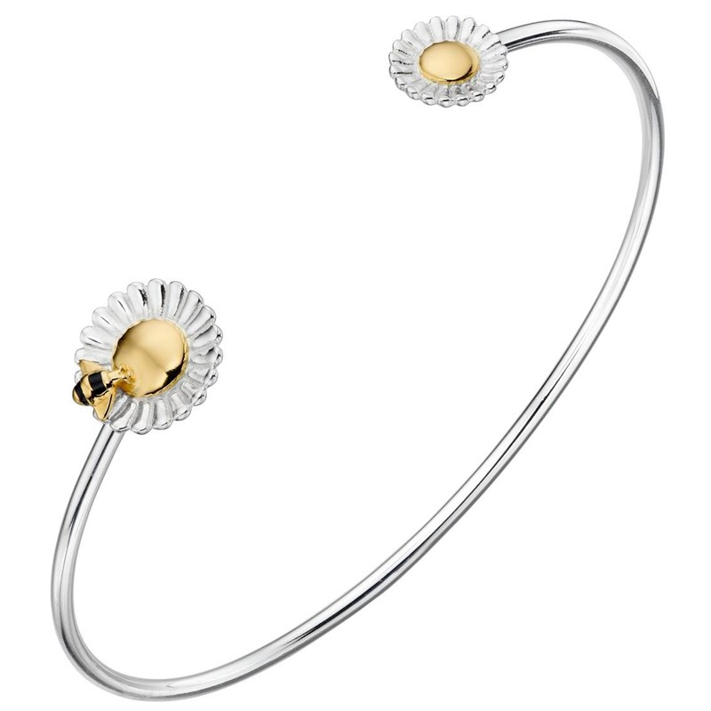 Bracelet fleurs et abeille plaqué or en argent 925/1000