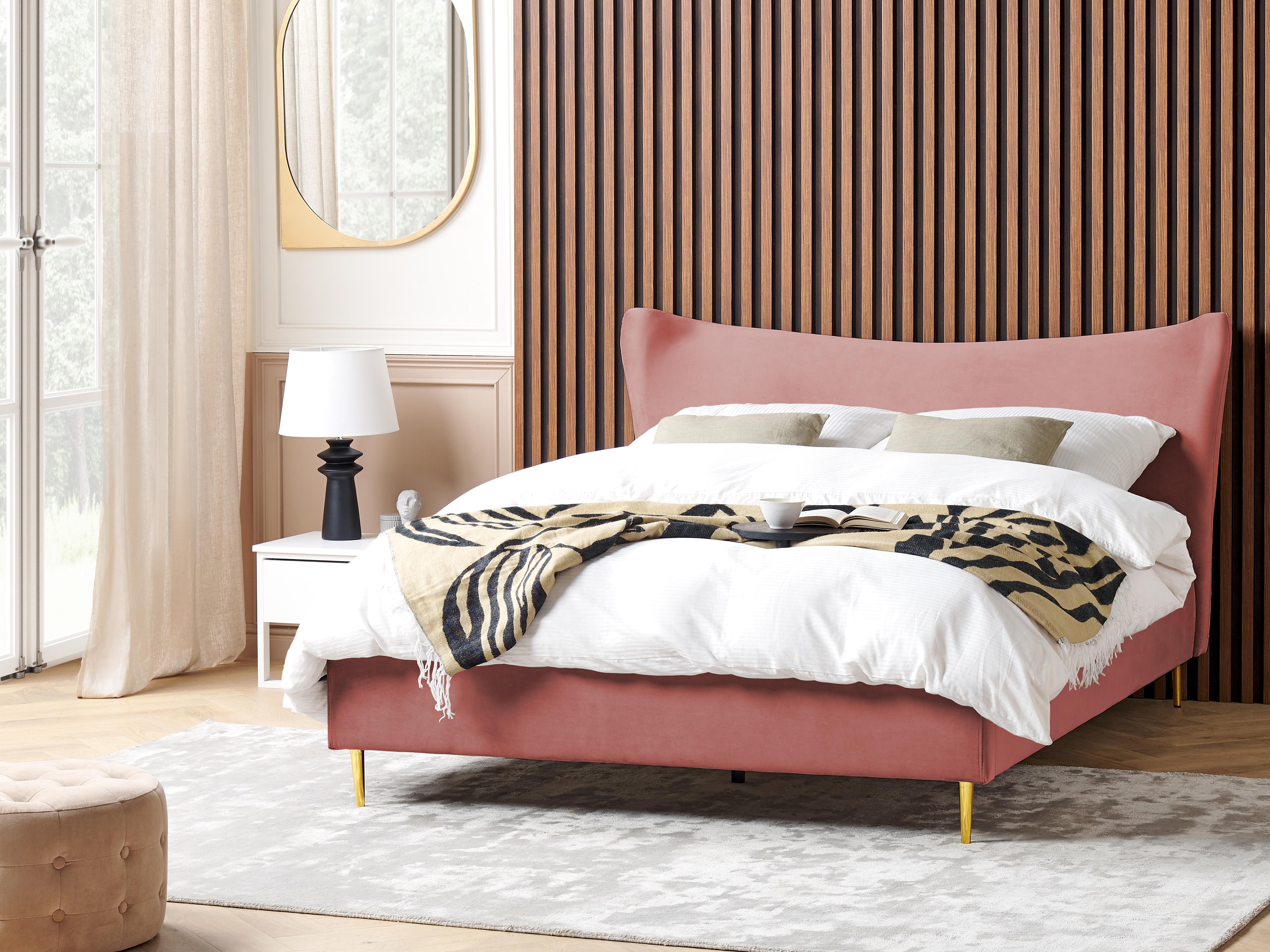 Bed Fluweel CHALEIX 180 x 200 cm Perzikroze