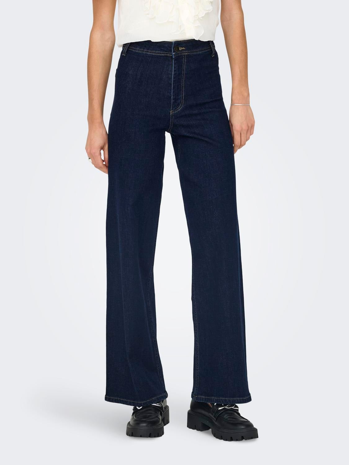 JDYVANESSA Hohe Taille Gerade geschnitten Jeans Dark Blue Denim