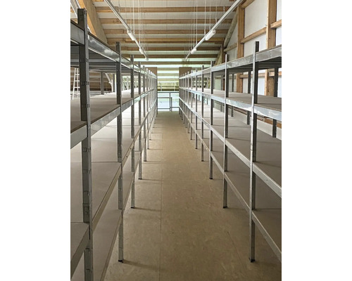 Zware boutloze stellingkast Kaiserthal, verzinkt, 180x160x60 cm, 4 houten legborden, draagvermogen 1000 kg