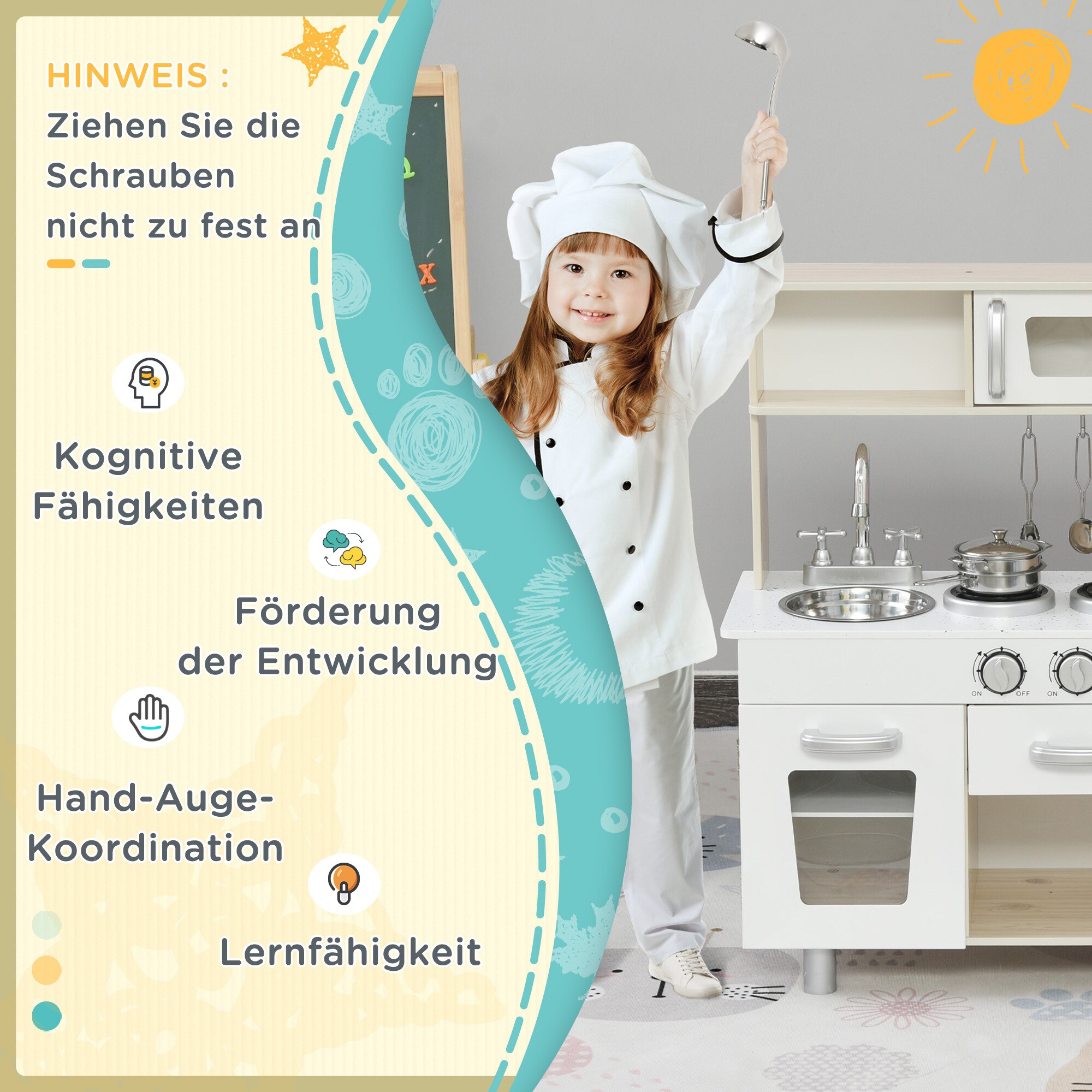 HOMCOM Kinderküche mit Zubehör weiß 74 x 30 x 81 cm (BxTxH)