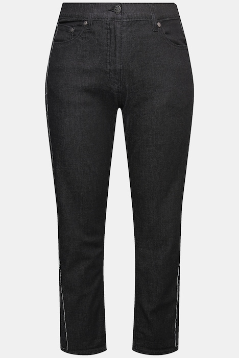 Boyfriend-Jeans, weites Bein, Denim-Streifen, Vintage