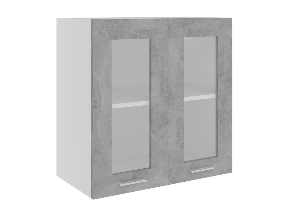 Armoire en verre suspendue Gris béton Bois d'ingénierie