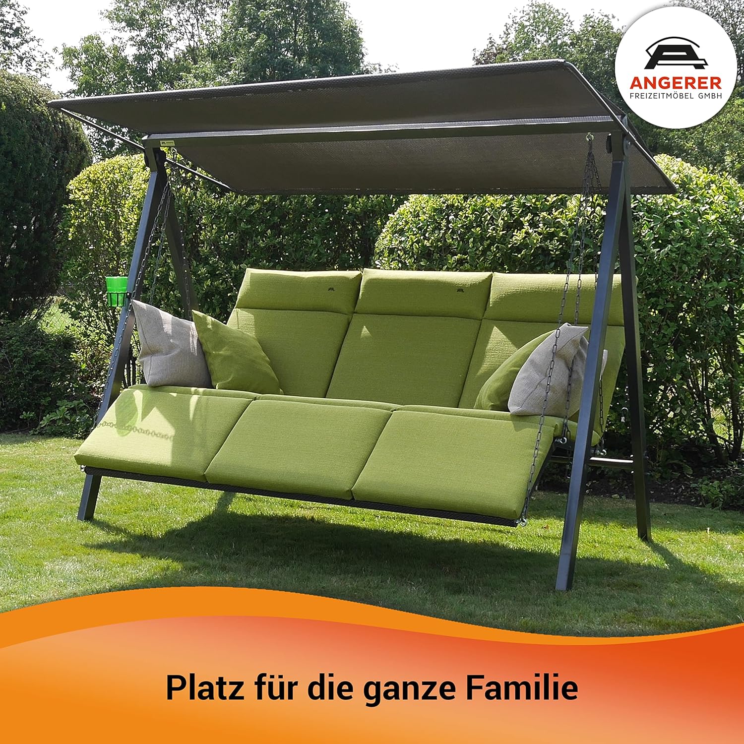 Angerer Hollywoodschaukel Lounge Smart – Schaukel zum Sitzen, Liegen & Entspannen, inkl. Bett-Funktion, einfache Montage, Made in Germany, hochwertiger Stoff, Beige