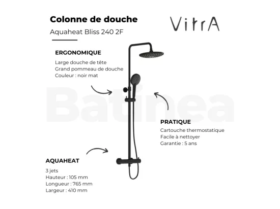 Colonne de douche thermostatique VITRA Aquaheat Bliss 240 noir mat + Nettoyant Briochin