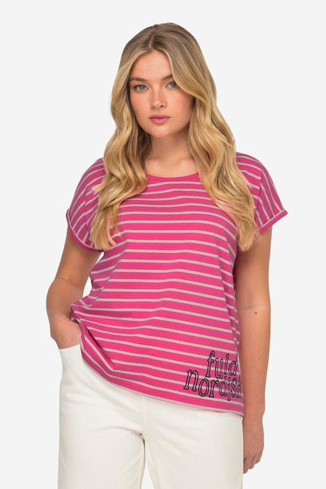 T-Shirt, oversized, Ringel, Rundhals, Halbarm