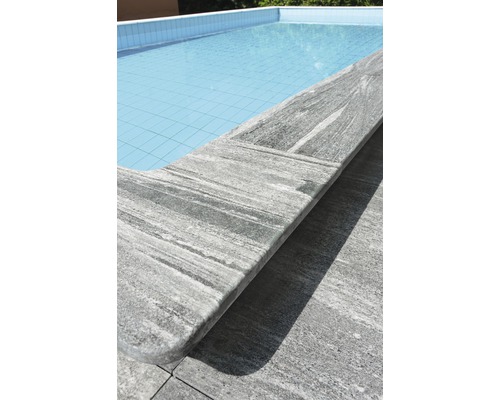 FLAIRSTONE Zwembadrand Arctic Gneiss grijs hoekstuk binnen en buiten afgerond 60x35 / 60x35 x 3 cm