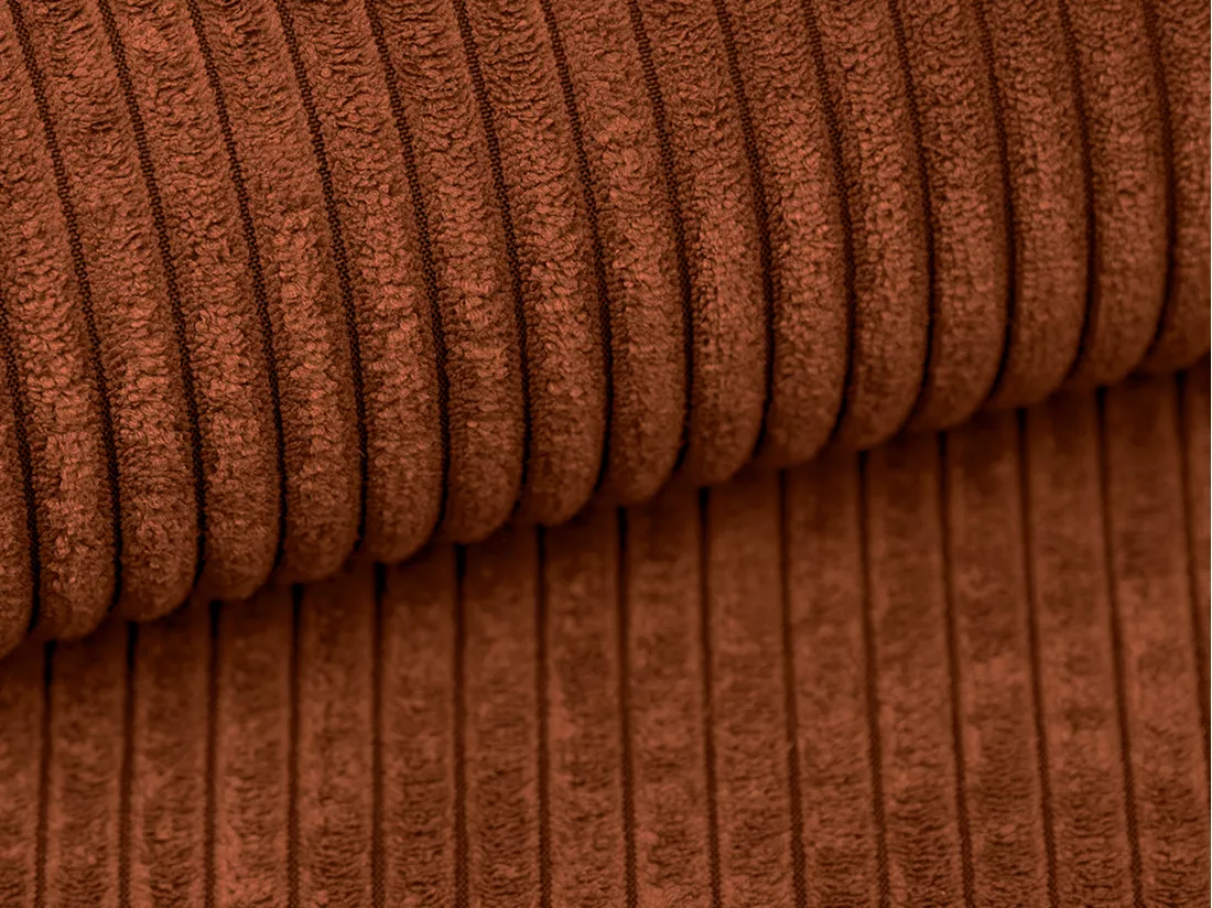 Canapé d'angle droit convertible en velours côtelé terracotta AMELIA