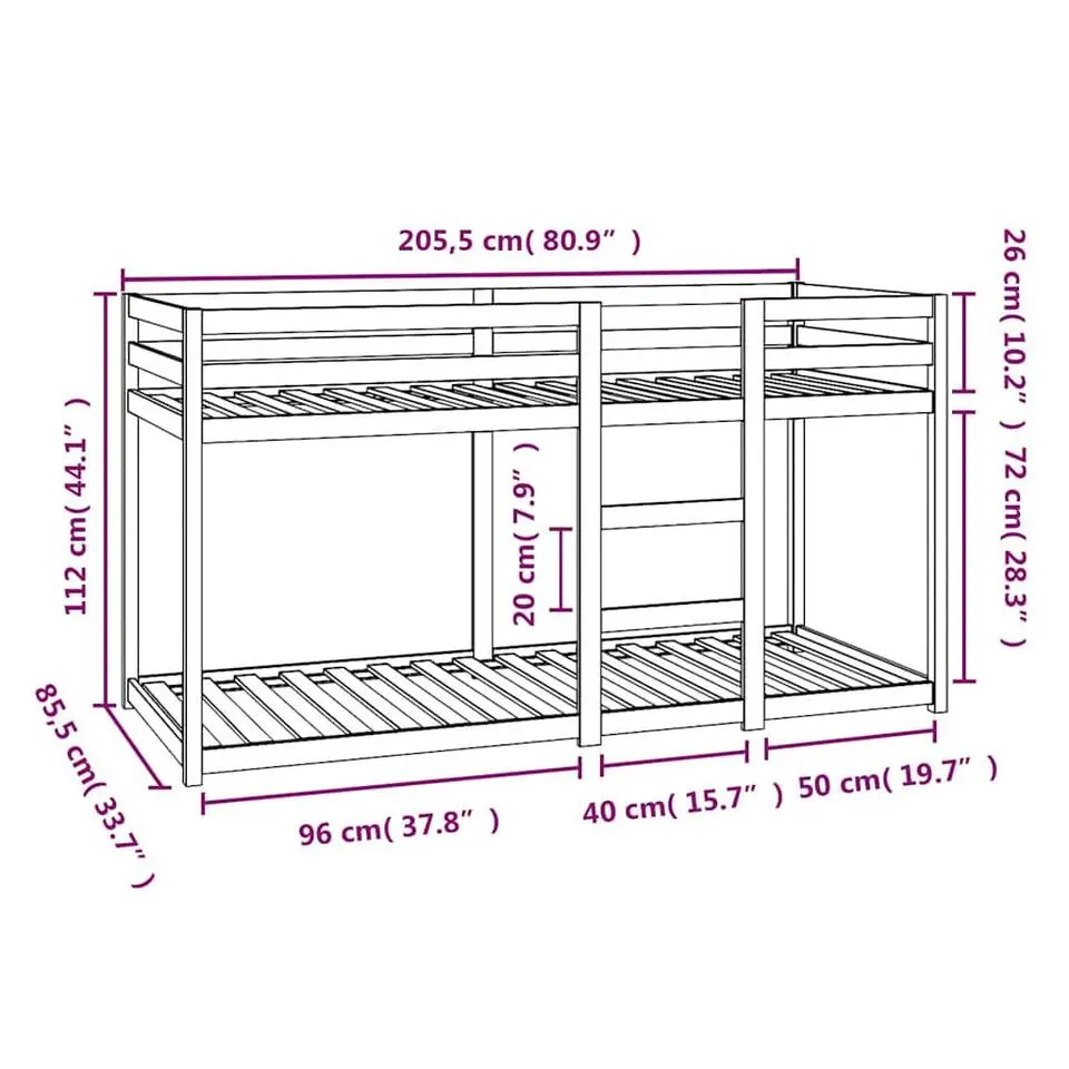 vidaXL - Stapelbed met zijladder - Naturel - Massief grenenhout - 80x200 cm