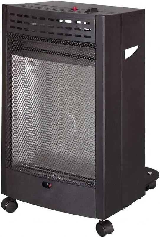 Blueflame Mobile Gasheizung, 4,2 kW, mit ODS Sauerstoffmangelsicherung, Piezozündung, für Propan/Butan/LPG, 2 Heizstufen, 430 x 460 x 743 mm, Schwarz, mit Rollen