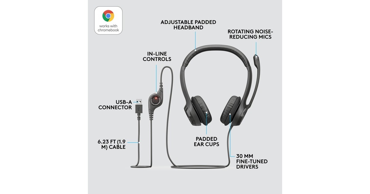 LogitechUSB Headset H390 on-ear   (Zwart, Retail)
