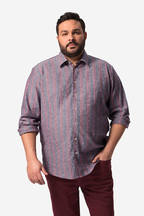 Men+ Leinenmix-Hemd, Langarm, Kentkragen, Comfort Fit, Streifen, bis 8 XL