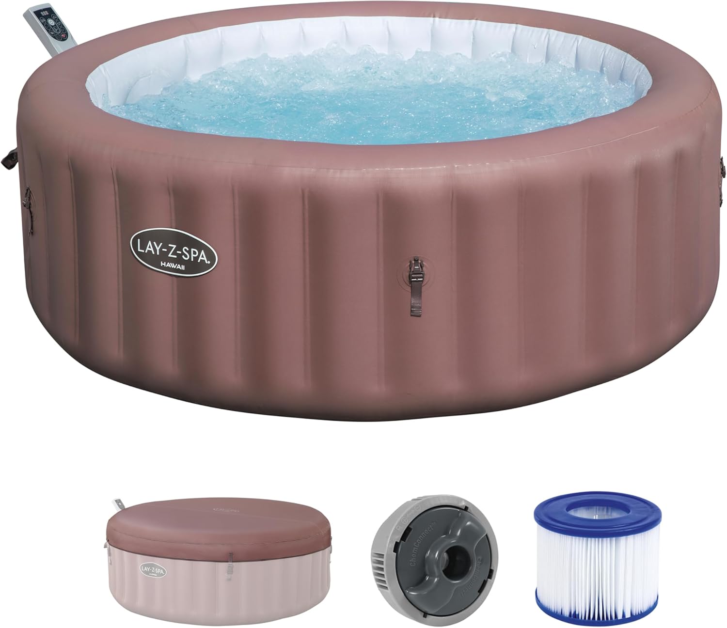 Bestway® Lay-Z-SPA® Energiespar-Whirlpool Hawaii AirJet™ mit App-Steuerung + integrierter UltraFit™ -Pumpeneinheit, für 6 Personen Ø 196 x 71 cm, Terrakotta