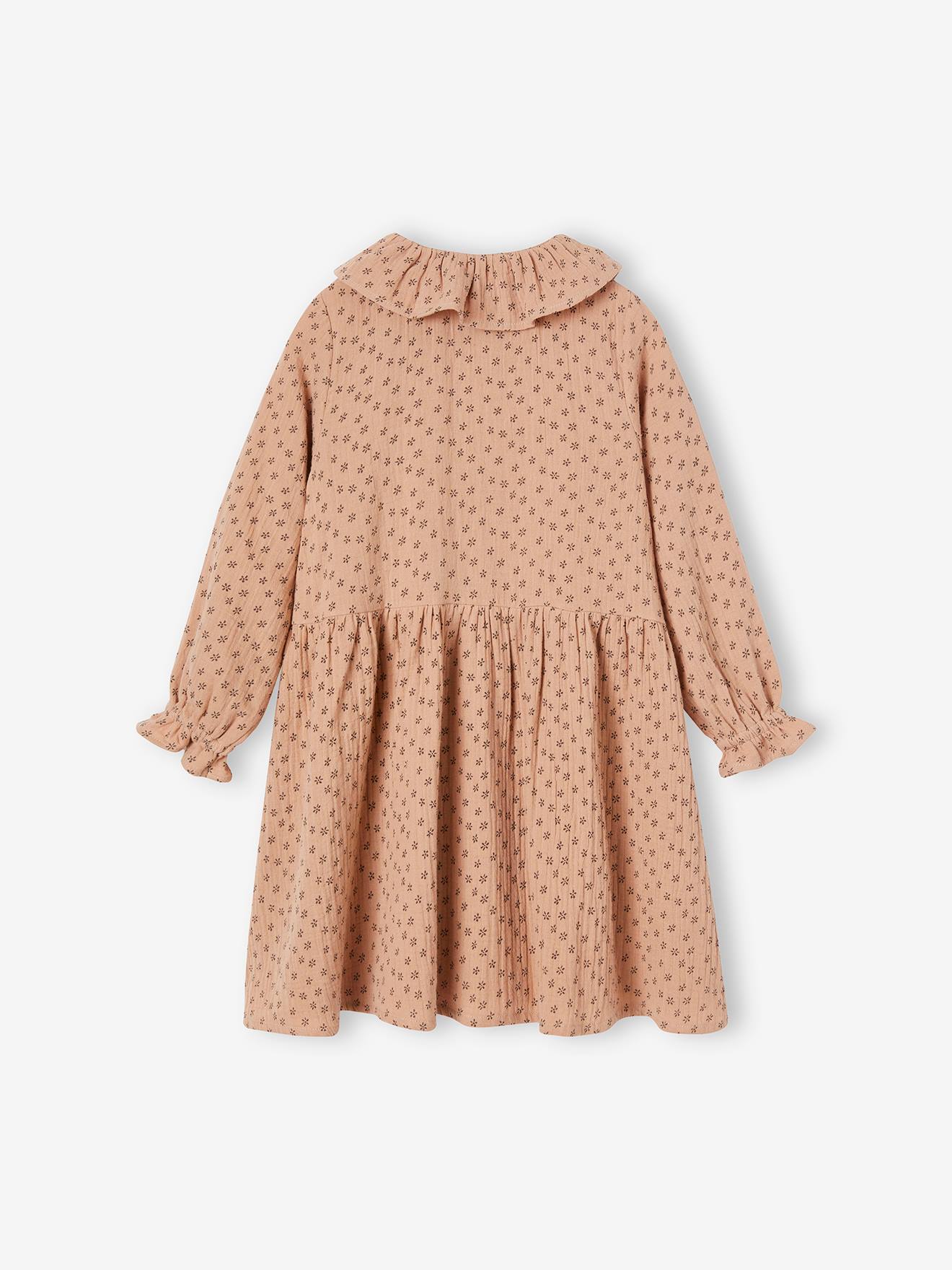 Vestido bege de chiffon de algodão com botões para meninas, cor de maquiagem