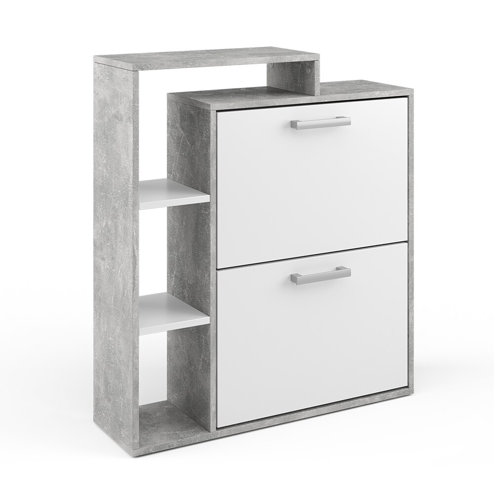 Vicco Schuhkipper Orlando 2 Fächer Weiß-Beton - Schuhregal Schuhschrank Schrank Kommode Flur Diele Garderobe
