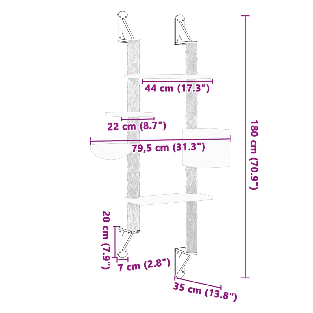 Arranhador de parede para gatos vidaXL, cinza escuro, 180 cm