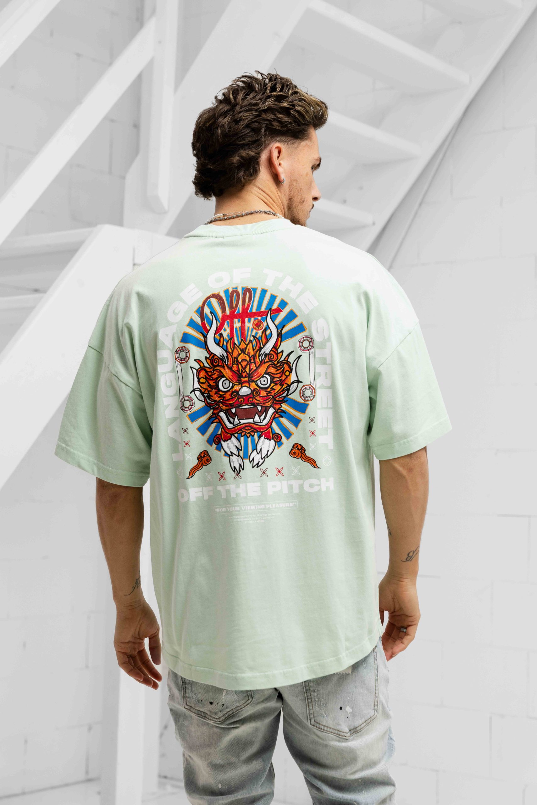 Off The Pitch Dragon Oversized T-Shirt Heren Groen