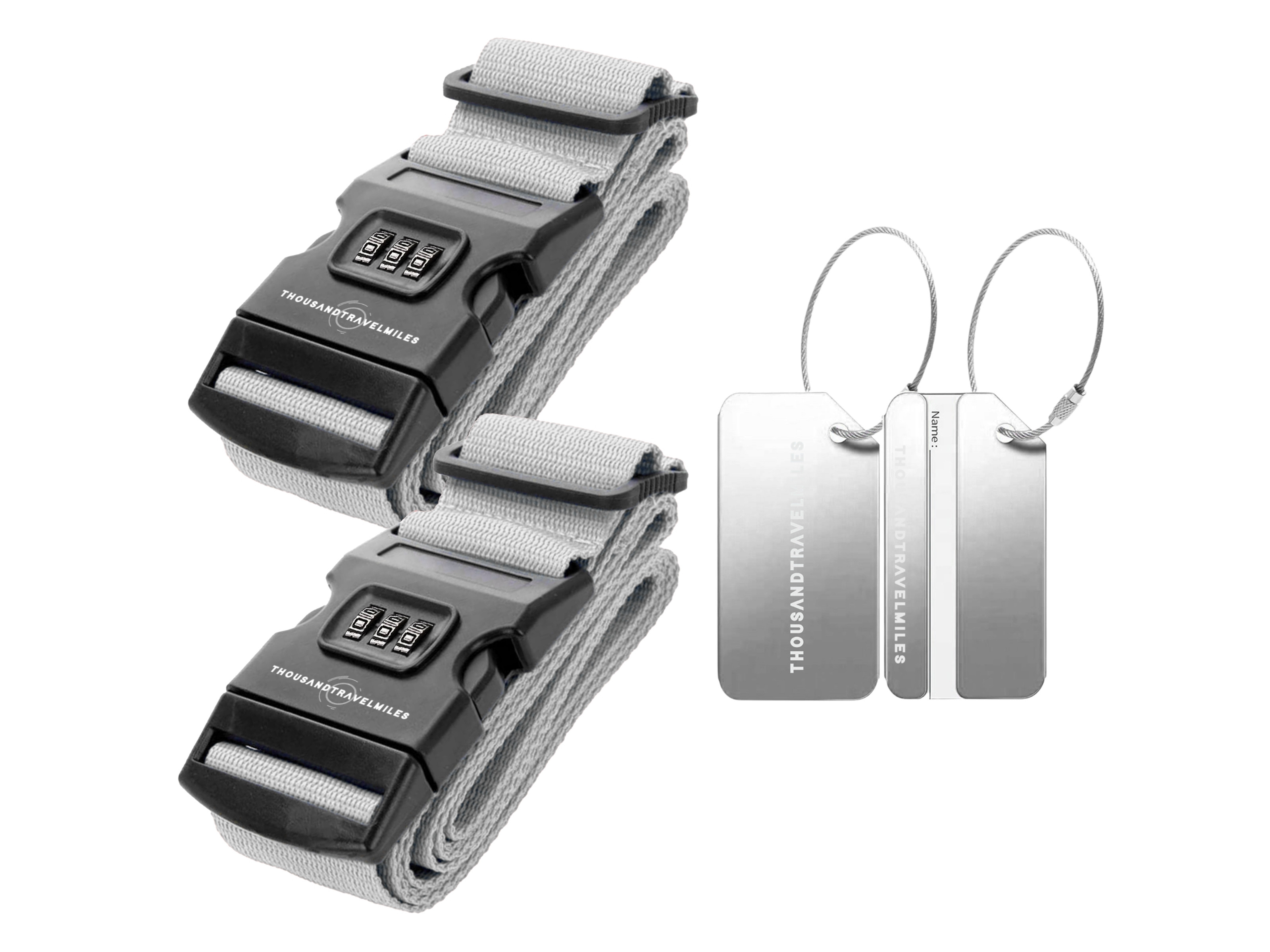 Thousandtravelmiles 2 kofferriemen met 2 bagagelabels - Silver