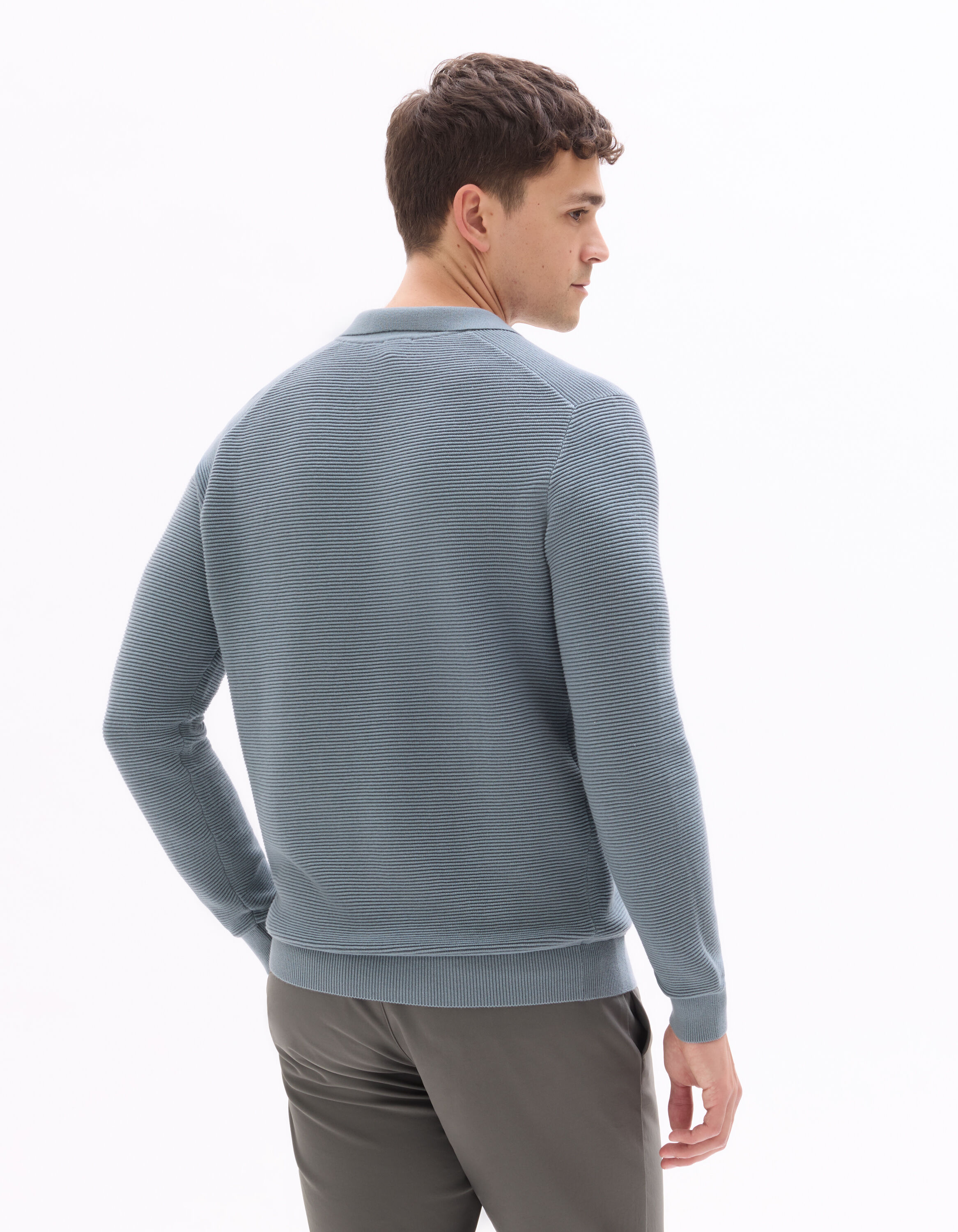 Pull regular 100% coton point fantaisie - gris bleu