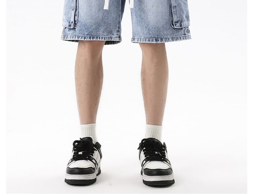 AXEN - Gewassen cargo denim shorts met trekkoordtaille