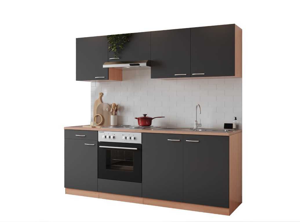 RESPEKTA Küchenblock GERDA - grau - mit E-Geräten - 210 cm