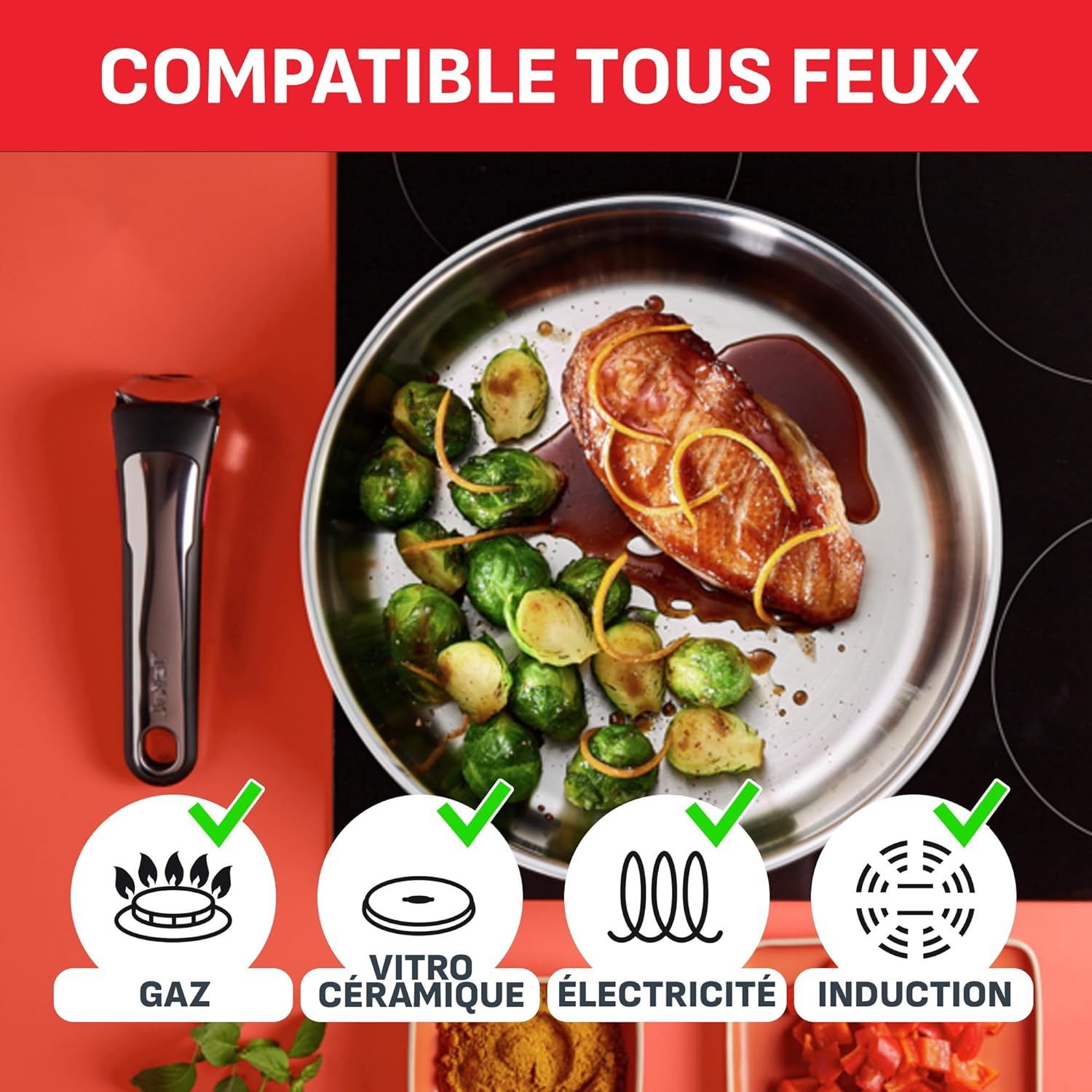 Tefal Ingenio Batterie de cuisine 20 pièces, Poêles, Casseroles, 2 poignées amovibles, Induction, Revêtement antiadhésif, Empilable, Compatible lave-vaisselle, Emotion L897SK04